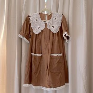 Just Me Cottagecore Dress with Oversized Lace Collar, size small
